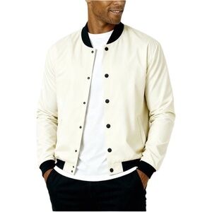 Claim Defame Hyperlite Bomber Jacket Ivory Black Trim Size XL Lightweight Modern
